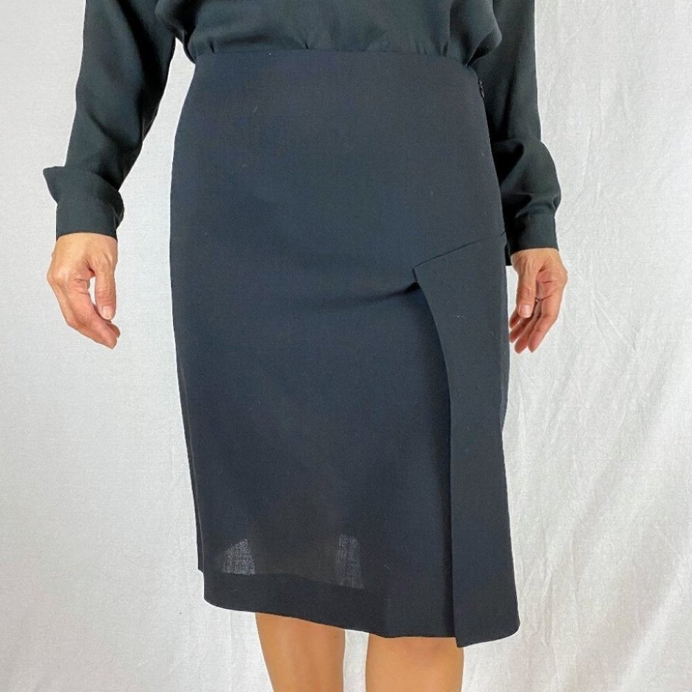 DKNY Black Wool Knee Length Pencil Skirt